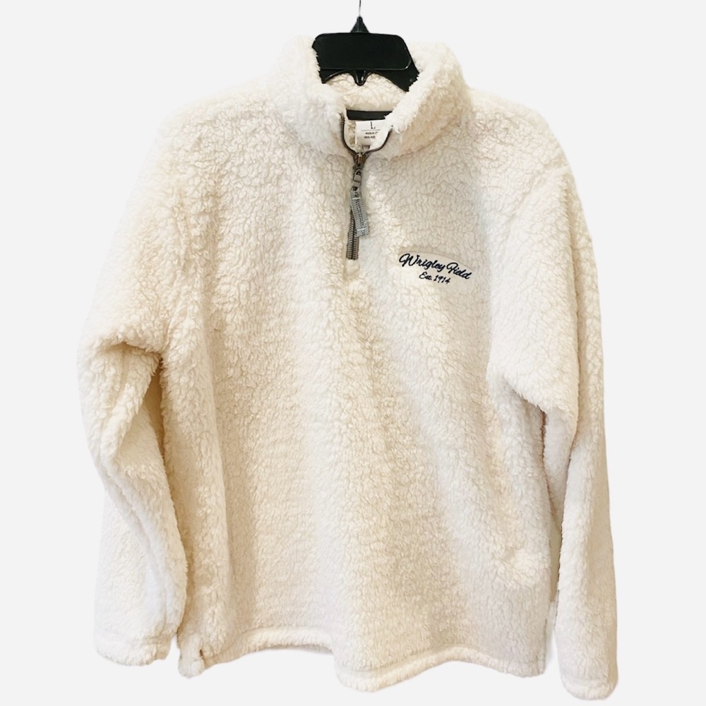 NWOT Wrigley Field Cubs Sherpa Pullover Zip Sweatshirt Winter White L